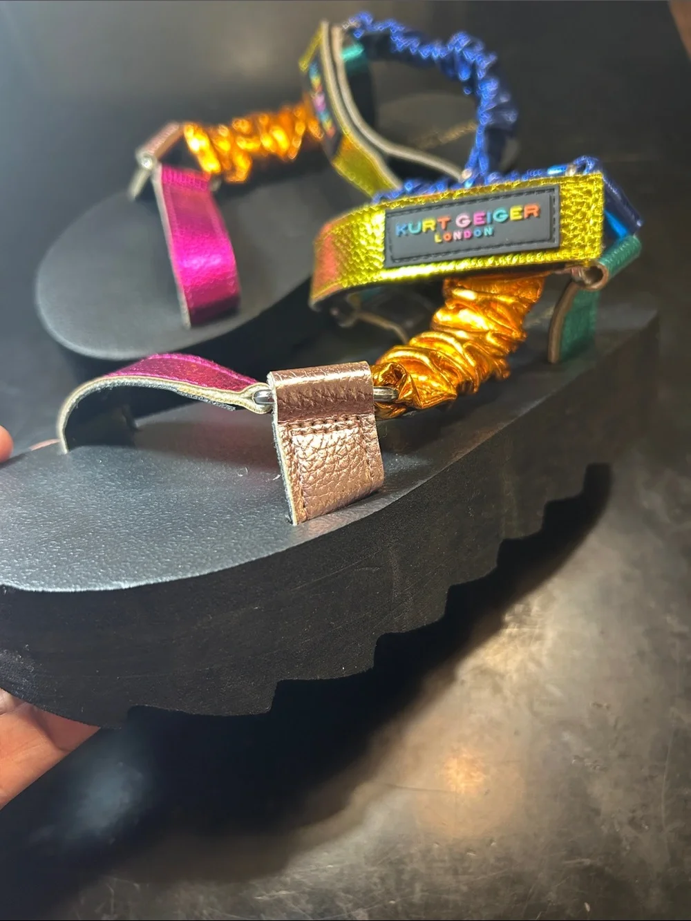 Kurt Geiger Kids Size:2 Multicolor Metallic Ruched-Strap Sandals NWOTs